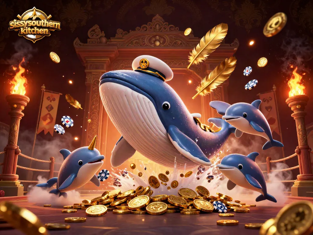 Sissyssouthernkitchen reveals a lively casino world with a whale, dolphins, and gold coins at play.