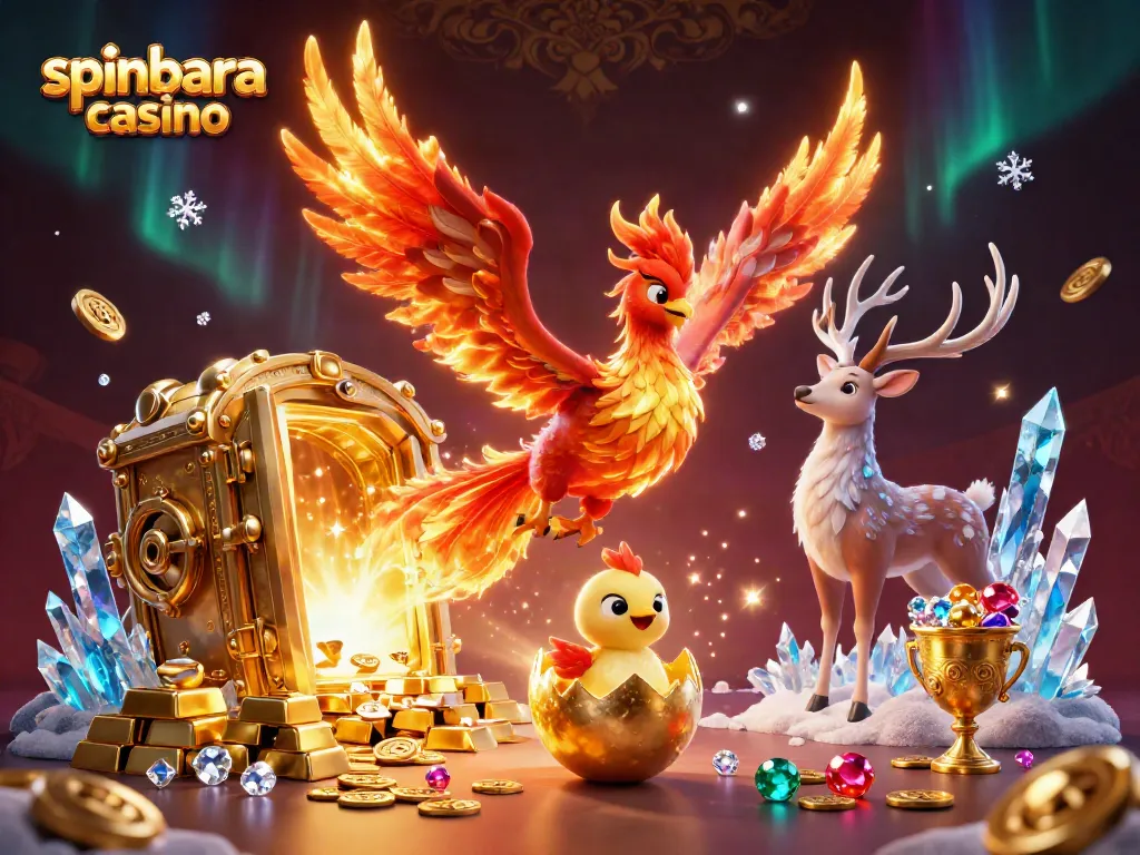 Experience the thrill of spinbara casino with vibrant phoenix imagery and dazzling treasures.