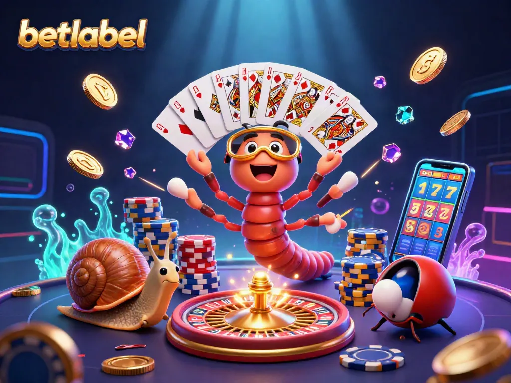 Spin and win with betlabel's vibrant casino scene featuring a millipede dealer and colorful chips.